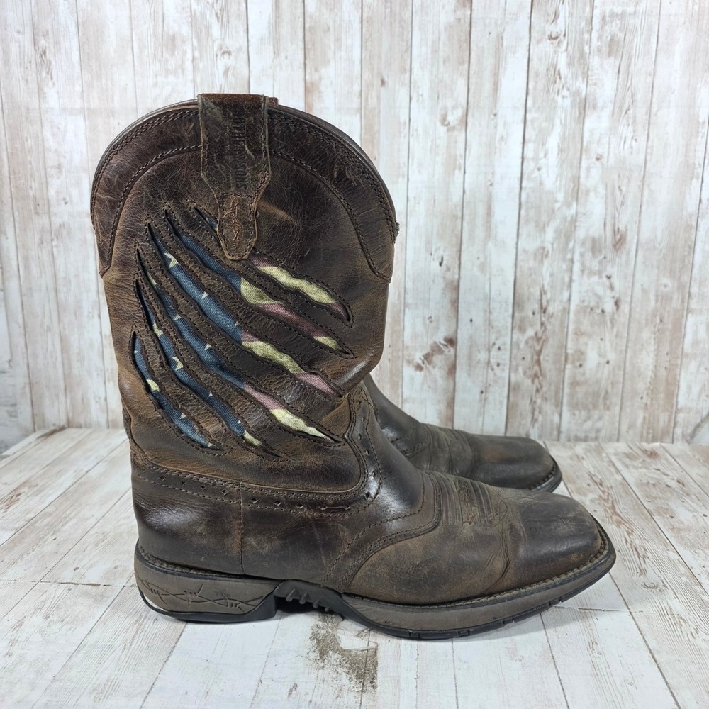 Brothers and sons Mens Western Boots Leather American Flag Square Toe